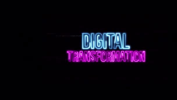 Loop Digital Transformaion Μπλε Ροζ Νέον Εικόνα Εφέ Δυσλειτουργίας Κειμένου — Αρχείο Βίντεο
