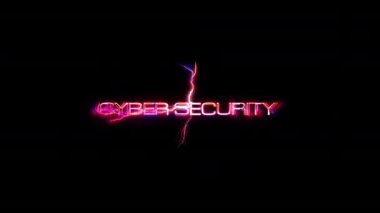 Siber Güvenlik Pembe Parıltı Soyut Yıldırım arızası siyah soyut arkaplan üzerine metin animasyonu  