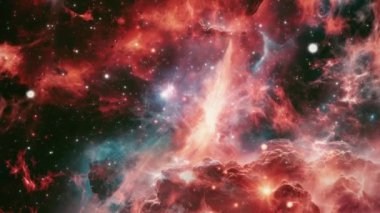 Uzay yolculuğu turuncu nebula galaksisi samanyolu bulutu derin uzayda. 4K 3D pürüzsüz bilim-kurgu uzay uçuşu parlayan enerji gazı bulutu nebulası. Galaksi astronomi araştırması