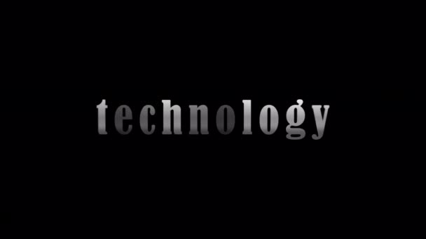 Technology Texto Plateado Con Animación Efecto Sobre Fondo Abstracto Negro — Vídeo de stock