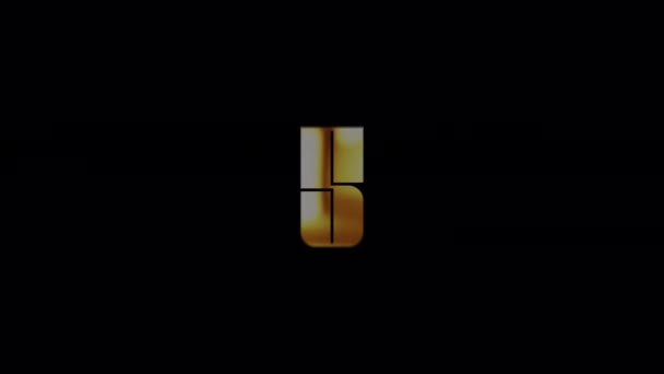 Number Six Golden Shine Light Motion Text Animation Black Abstract — Stock Video