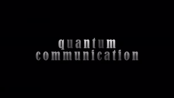 Quantum Communication Silberner Texttitel Mit Effektanimation Auf Schwarzem Abstrakten Hintergrund — Stockvideo
