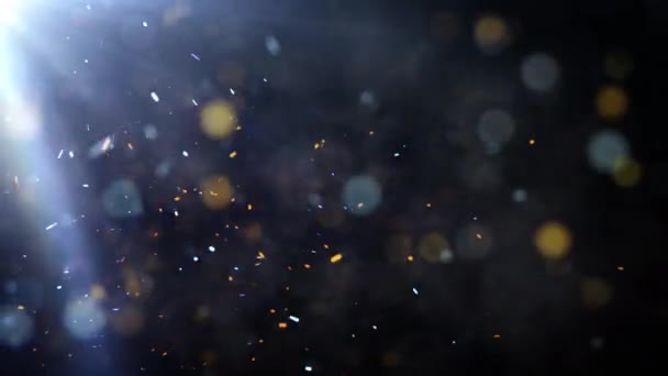 Петля Зверху Ліворуч Оптичні Блискучі Промені Світяться Помаранчевими Синіми Частинками — стокове відео