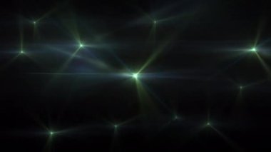 Soyut döngü yanıp sönen yeşil yanıp sönen optik mercek ışıltısı animasyon fotoğrafçı kamera flaşları arka plan. 4K kusursuz döngü dinamik kinetik parlak yıldız ışığı