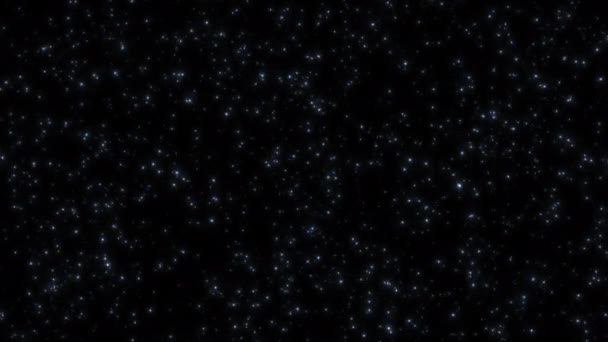 Loop Animaiton Flimrande Glöd Vita Blå Stjärnor Partiklar Flyger Svart — Stockvideo