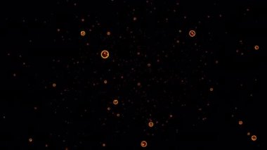 Evren 'in kara arka planında turuncu renkte bir sürü güneş yıldızı düşüyor. QuickTime Alpha Channel ProRes 4444 kullanılarak izole edildi.