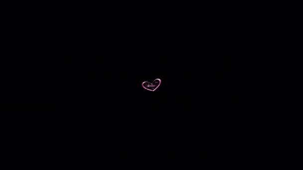 ハッピーバレンタインデー ブラック抽象背景にピンクの輝くテキストハート爆発 3D隔離クイックタイムアルファチャンネルProres 4444 — ストック動画