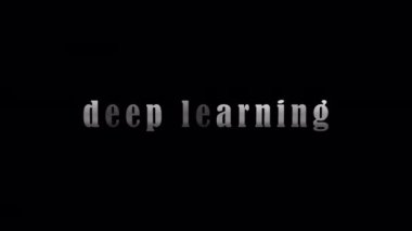 4K 3D Deep Learning gümüş metin başlığı siyah soyut arkaplan üzerinde efektli animasyon. QuickTime Alpha Channel ProRes 4444 kullanılarak izole edildi. 