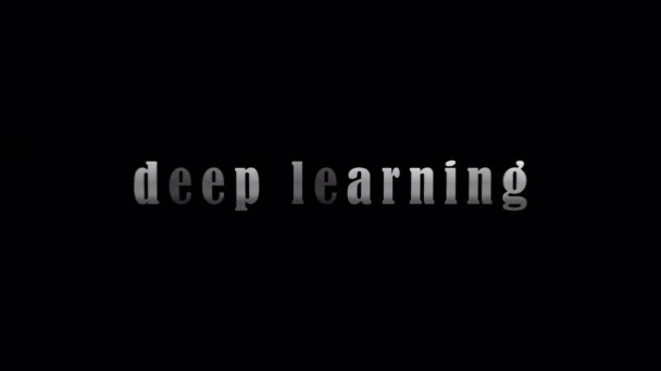 Deep Learning Stříbrný Textový Titul Efektem Animace Černém Abstraktním Pozadí — Stock video