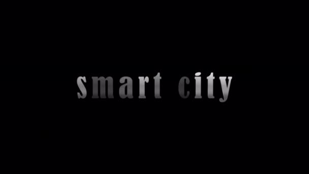 Smart City Gümüş Metin Başlığı Siyah Soyut Arkaplan Üzerinde Etkili — Stok video