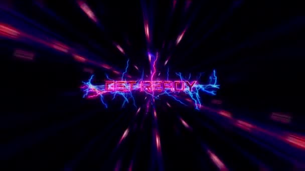 Get Ready Glow Pink Neon Text Lightning Glitch Effect Sci — Stock Video