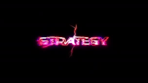 Strategia Bagliore Rosa Neon Astratto Fulmine Testo Animazione Sfondo Nero — Video Stock