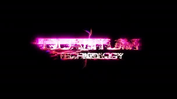 Quantum Technology Glöd Rosa Neon Abstrakt Blixt Text Animation Svart — Stockvideo