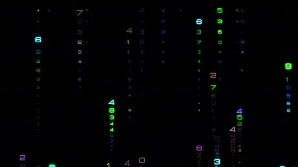 Absztrakt Hurok Úszó Véletlenszerűen Izzó Neon Digitális Szám Szöveg Mátrix — Stock videók