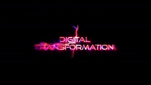 Trasformazione Digitale Bagliore Rosa Neon Astratto Fulmine Testo Glitch Animazione — Video Stock