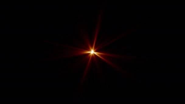 ループセンター回転スターグローオレンジゴールドレイズラジアル光学レンズフレアライトアニメーションアートブラックバック 照明ランプの光線効果動的明るいビデオ映像 — ストック動画