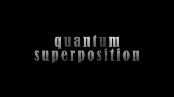 Quantum Super Position Silberner Texttitel Mit Effektanimation Auf Schwarzem Abstrakten — Stockvideo
