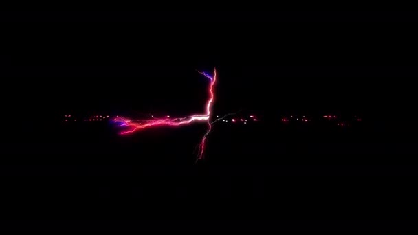 Siyah Soyut Arkaplanda Işıldayan Pembe Neon Soyut Yıldırım Arızası Metin — Stok video