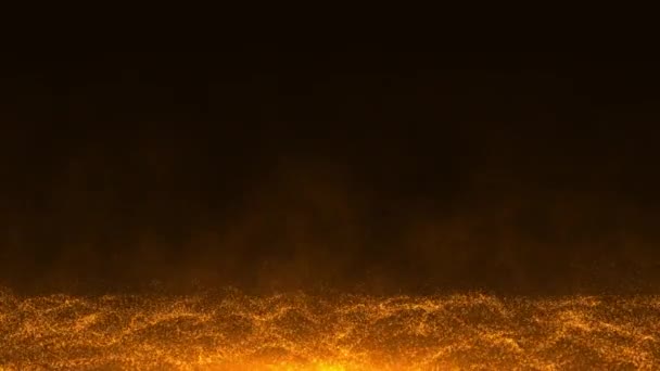 Animation Glühen Orange Feuer Digitale Partikelwelle Strömen Auf Schwarzem Abstrakten — Stockvideo