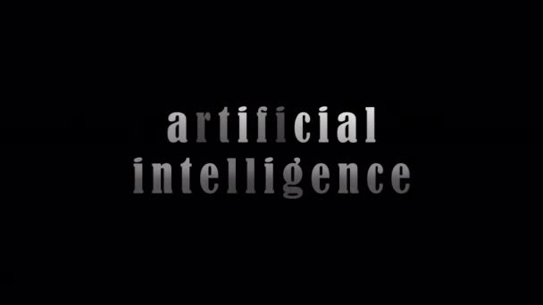 Artificiell Intelligens Silver Text Med Effekt Animation Svart Abstrakt Bakgrund — Stockvideo