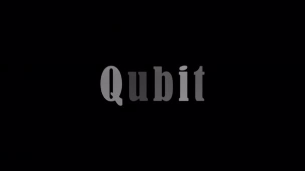 Qubit Zilveren Tekst Met Effect Animatie Zwarte Abstracte Achtergrond Geïsoleerd — Stockvideo