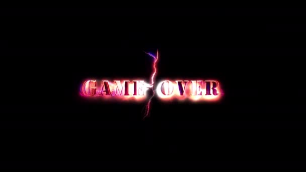 游戏中闪烁着粉红的霓虹灯在黑色抽象背景下的闪电闪避文字动画 — 图库视频影像