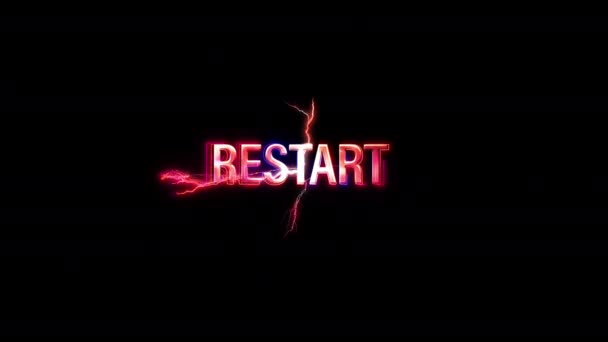 Restartovat Záře Růžové Neon Abstraktní Blesk Závada Textu Animace Černém — Stock video
