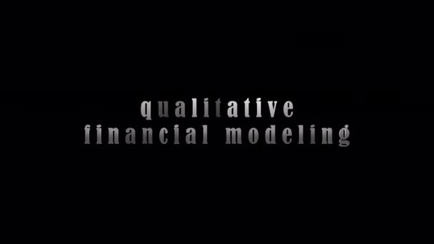 Qualitative Financial Modeling Silberner Text Mit Effektanimation Auf Schwarzem Abstrakten — Stockvideo