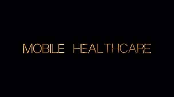 Текст Mobile Health Care Золотого Цвета Светлеет Черном Фоне Продвигать — стоковое видео