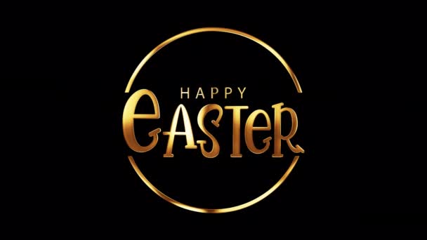 Happy Easter Gouden Tekst Schitteren Licht Beweging Filmische Titel Zwarte — Stockvideo