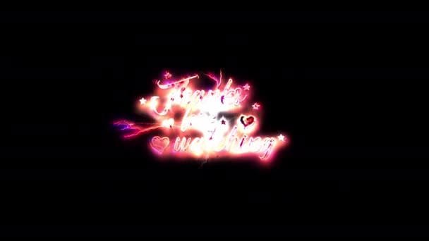 Thanks Watching Glow Pink Neon Abstract Lightning Glitch Text Animation — Stock Video