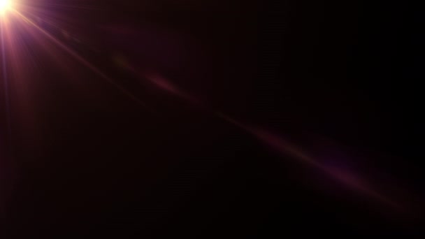 黒い抽象的な背景の上の左のアニメーションからの光のピンクの光学フレアのループ 側面の対角光学レンズ フレア光沢のあるアニメーション アートの背景 — ストック動画