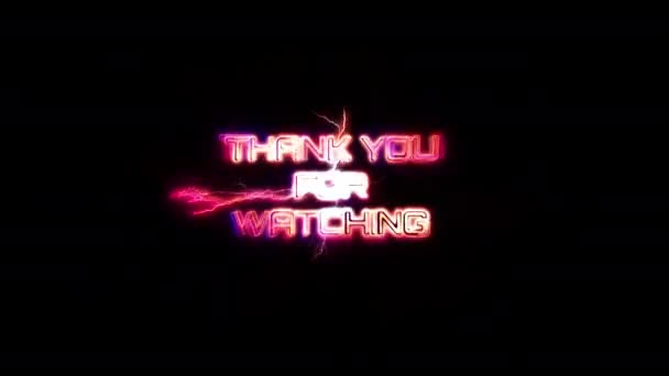 Thank You Watching Glow Pink Neon Abstract Lightning Glitch Text — Stock Video
