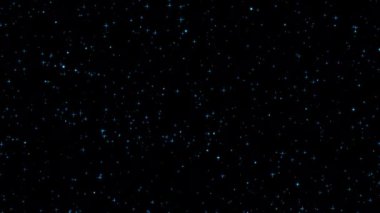 Siyah soyut arkaplan üzerinde parlayan mavi yıldız parçacıkları animasyonu. 