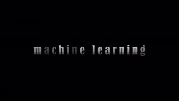 Machine Μαθαίνοντας Ασημένιο Κείμενο Εφέ Κίνησης Μαύρο Αφηρημένο Φόντο Προώθηση — Αρχείο Βίντεο