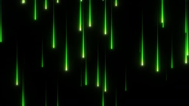 Loop Glöd Gröna Partiklar Faller Ner Animation Svart Abstrakt Bakgrund — Stockvideo