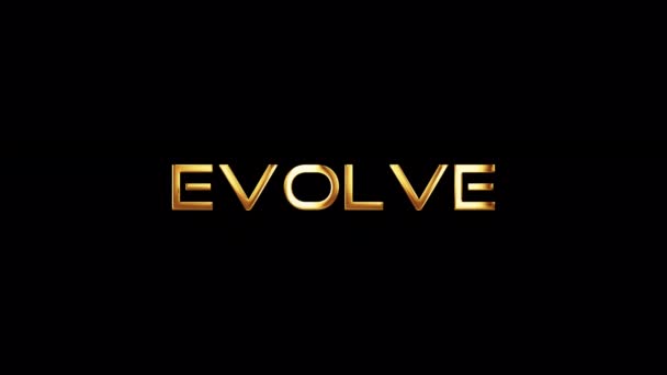 Циклічна Анімація Золотистого Тексту Evolve Впливає Рух Світла Чорному Абстрактному — стокове відео