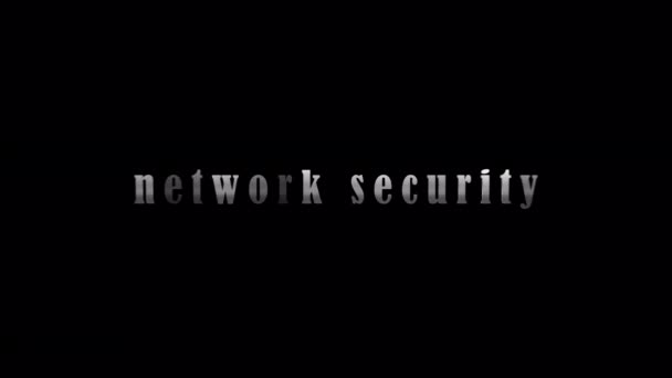 Network Security Silver Text Med Effekt Animation Svart Abstrakt Bakgrund — Stockvideo