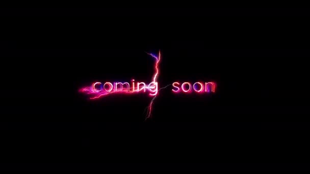 Незабаром Рожевий Неоновий Абстрактний Блискавичний Текст Анімації Чорному Абстрактному Фоні — стокове відео