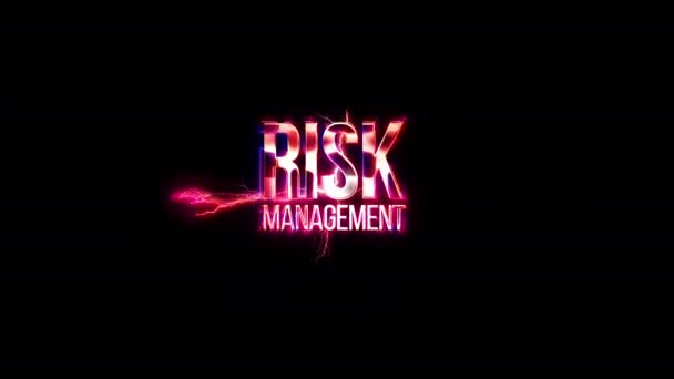 Risicomanagement Roze Neon Abstract Blikseminslag Tekst Animatie Zwarte Abstracte Achtergrond — Stockvideo