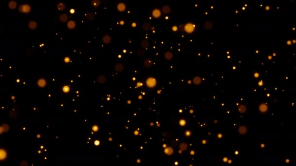 Krásná Smyčka Animace Zářit Zlatě Oranžové Bokeh Částice Plovoucí Černém — Stock video