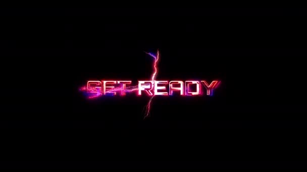 Get Ready Blask Różowy Neon Tekst Błyskawica Usterka Efekt Sci — Wideo stockowe