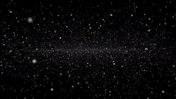 Pętla Świeci Białe Cząstki Gwiazd Spadające Animacji Czarnym Abstrakcyjnym Tle — Wideo stockowe