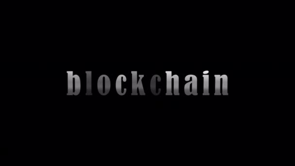 Block Chain Zilveren Tekst Met Effect Animatie Zwarte Abstracte Achtergrond — Stockvideo