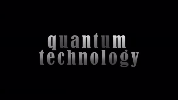 Quantum Technology Silberner Text Mit Effektanimation Auf Schwarzem Abstrakten Hintergrund — Stockvideo