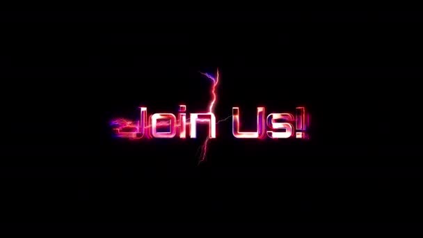 Join Glow Pink Neon Text Lightning Glitch Effect Sci Futurista — Vídeo de Stock