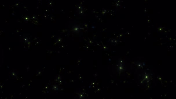 Schleife Glühen Grüne Sterne Teilchen Bewegung Auf Schwarzem Abstrakten Hintergrund — Stockvideo