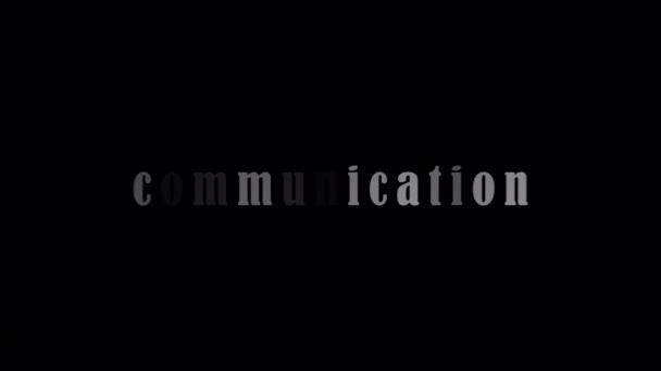 Communicatie Zilveren Tekst Met Effect Animatie Zwarte Abstracte Achtergrond Reclame — Stockvideo