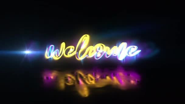 Welcome Golden Glitch Text Shine Effect Animation Cinematic Title Black — Stock Video