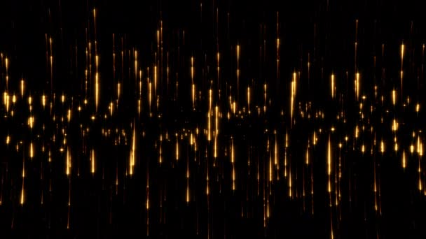 Loop Gloeien Goud Vuur Deeltjes Vallen Neer Animatie Zwarte Abstracte — Stockvideo